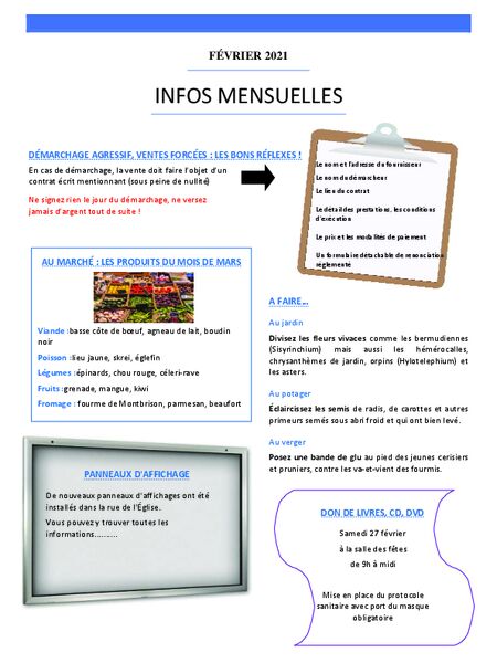 les informations pertinentes du mois à destination de la population