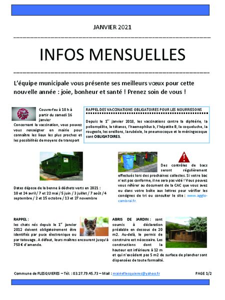 les informations pertinentes du mois à destination de la population